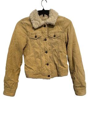 vintage Y2k Abercrombie & Fitch Womens Tan Corduroy Sherpa-Lined Jacket M